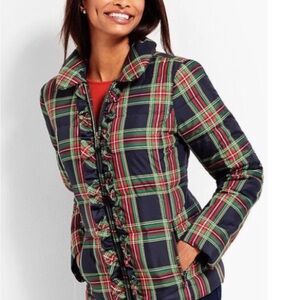 Talbots Size Large Women's Navy Blue and Red Plaid Tartan Jacket